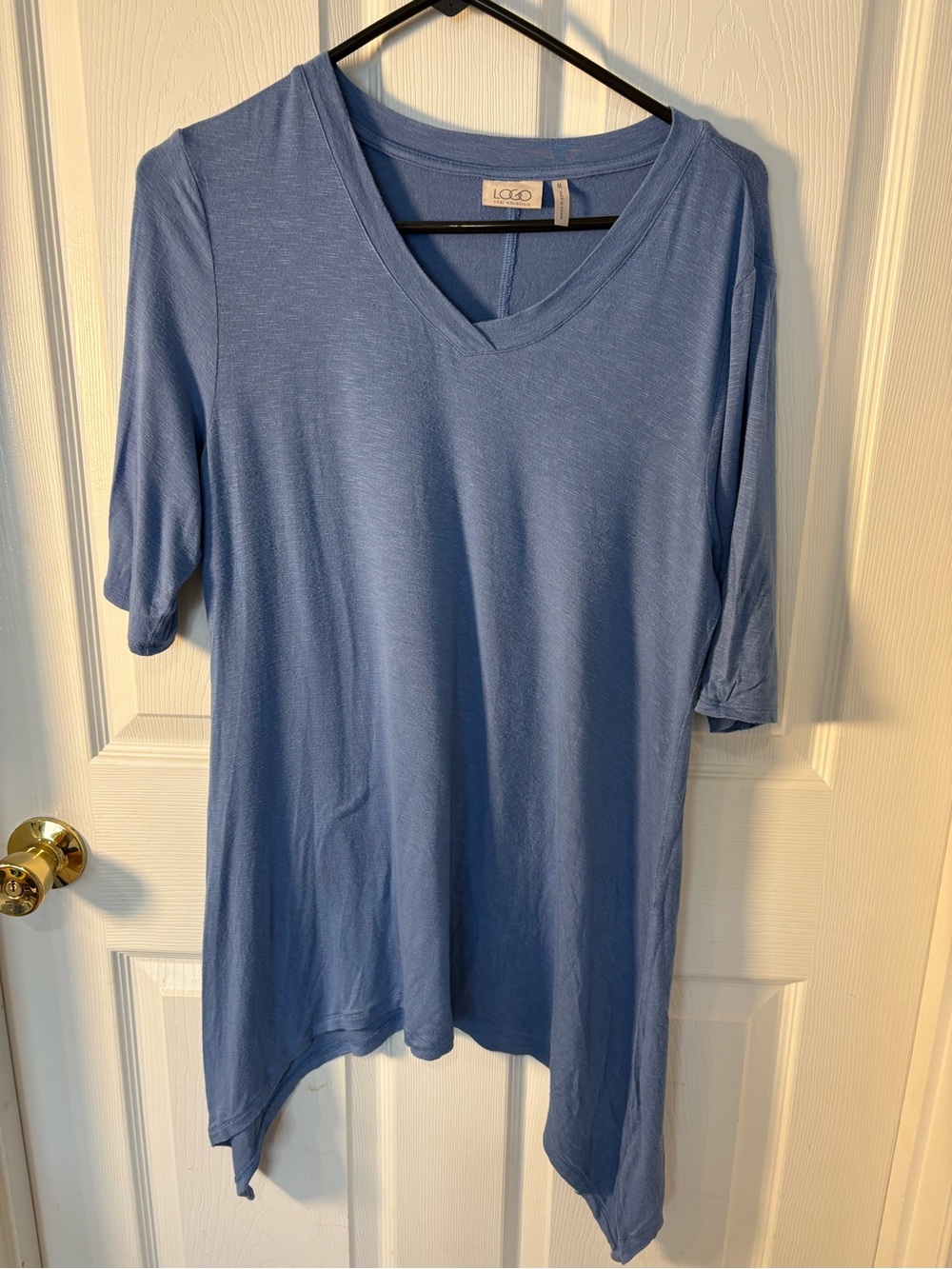 LOGO by Lori Goldstein Dusty Blue V-Neck Tunic - Picture 6 of 6